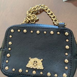 Juicy Couture Black Leather Wristlet with Gold Link Strap